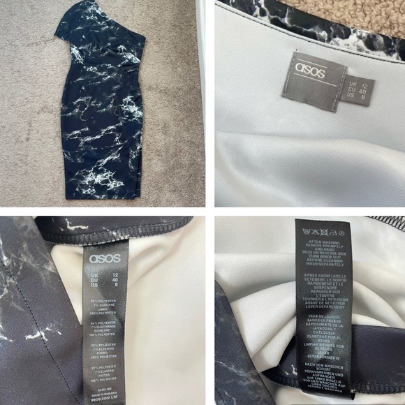 ASOS One Shoulder Black Marble Printed Midi Cocktail Dress Size 8 - Picture 12 of 16